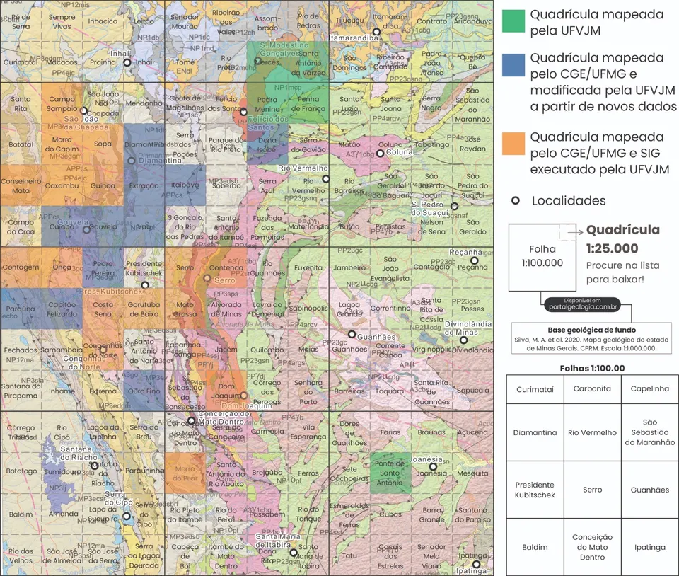Mapa de quadrículas geológicas de Minas Gerais
